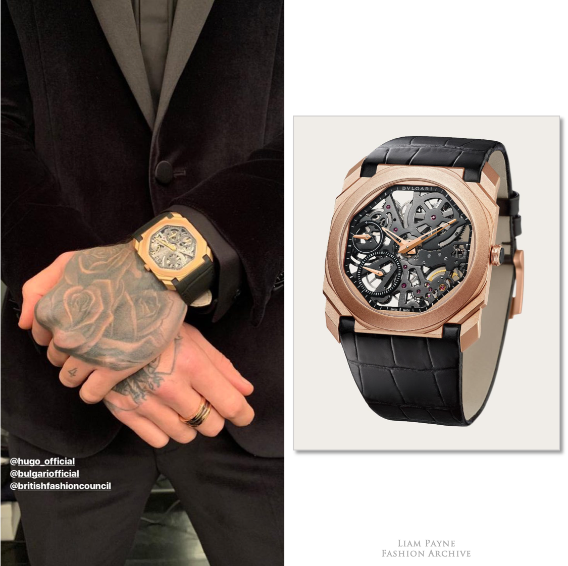 12/10/18 | Liam is wearing a <a href="/Bulgariofficial/">Bvlgari</a> Octo Finissimo Skeletion watch ($29,600) to the British #FashionAwards.

bulgari.com/en-us/products…