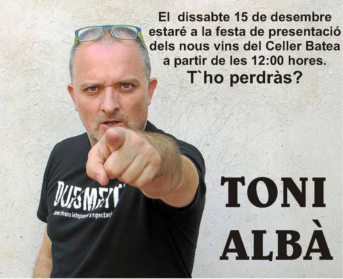 CellerBatea_'s tweet photo. SORPRESA!!! @ToniAlba pregoner de la festa dels nous vins de Celler Batea 2018!!!
#CellerBatea #presentacionousvins18 #terraalta #somgarnatxa #lovidebatea #DOTerraAlta 
#cellerbateavins2018 #cellerbateavinsfoodtrucks https://t.co/4ebPEqxrg0
