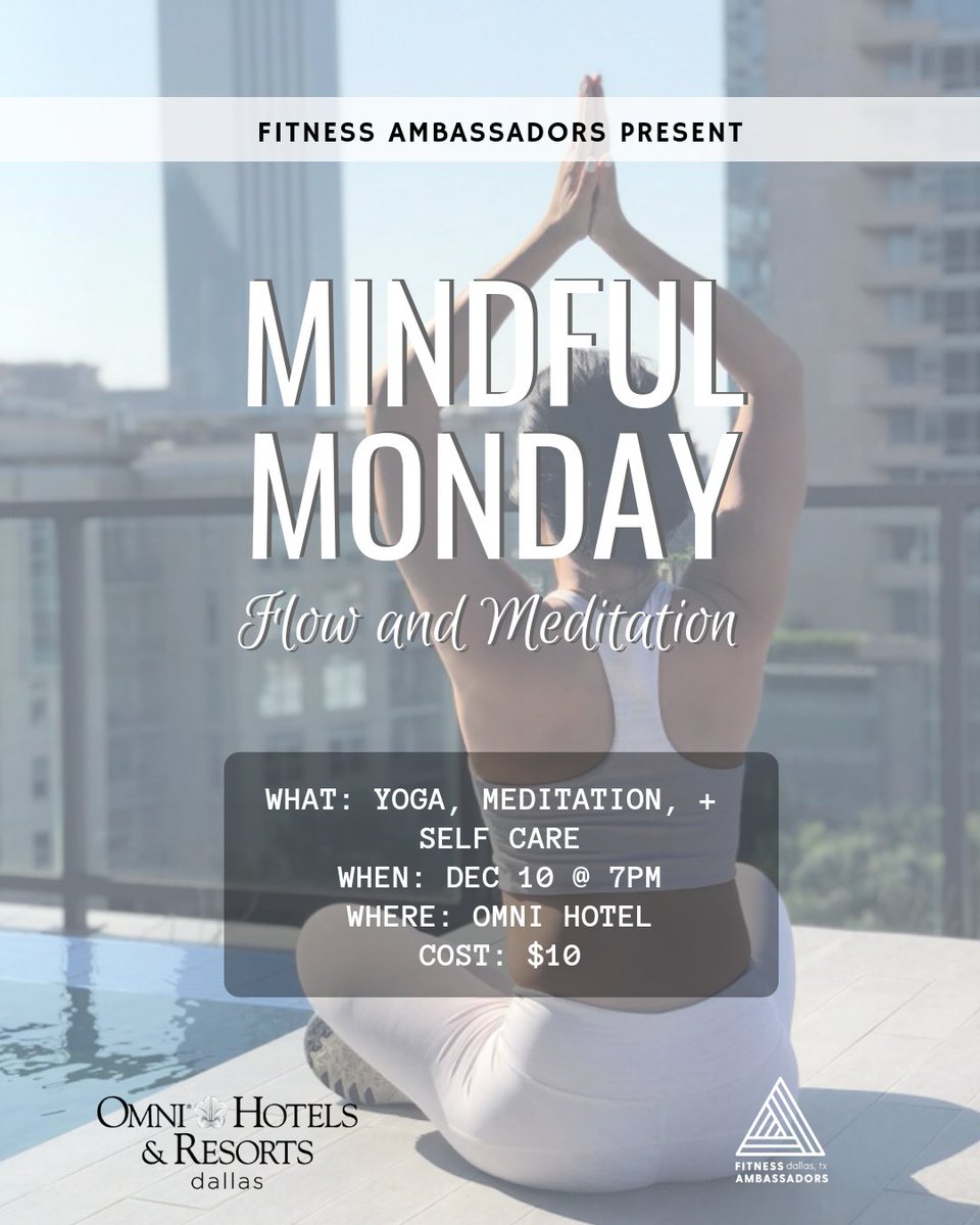 OmniDallas's tweet photo. Indulge in some #selfcare this evening with us, Dallas Fitness Ambassadors and @cafeherreraomni as we enjoy yoga, meditation, complimentary #mokaraspa massages, lite bites and margarita specials. Drop in's welcome! #MindfulMonday #MondayMotivation #omnidallas https://t.co/DmeqWwi6HT