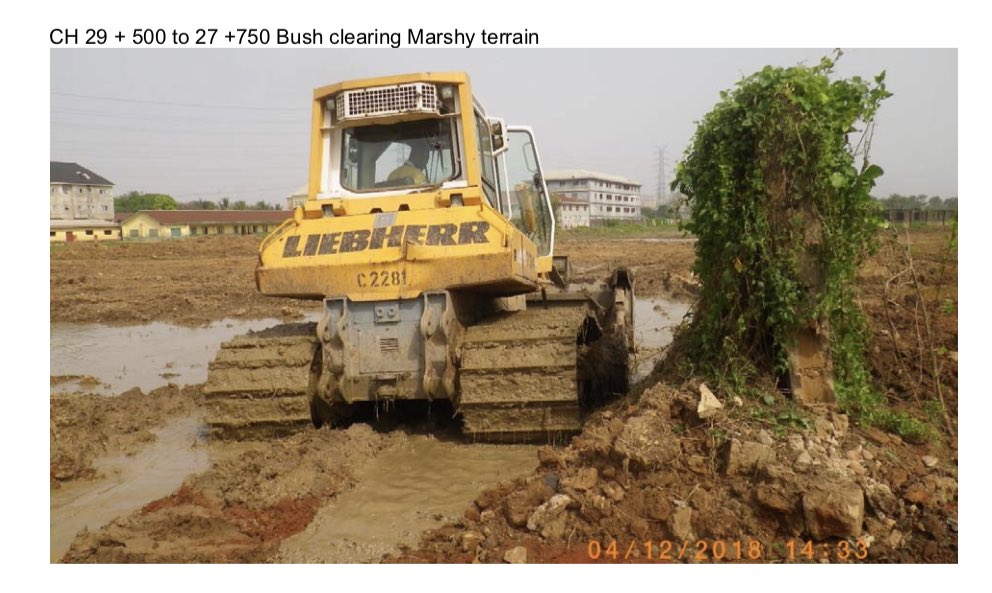 Demolitions and Bush Clearing (Dec 2018 Photos) Recall my tweet from a few days ago on Minister Fashola’s comments about land compensation claims amounting to between 3 and 5 billion Naira.No be small project. JB says it’s now at 16% completion. Scheduled completion: 2022