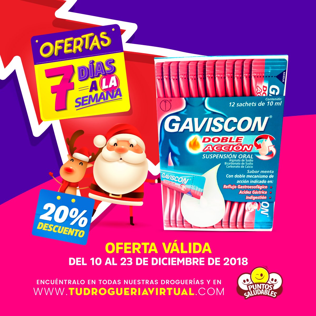 tudrogvirtual's tweet photo. Corre para que aproveches esta promoción: obtén el 20% de descuento en Gaviscon Doble Acción en su presentación de 12 sachets
Disfruta esta increíble oferta desde el 10 y hasta el 23 de diciembre. https://t.co/2ijIKzkDqD
