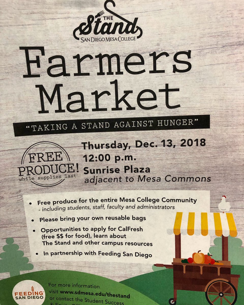 Last Farmers Market of the Year! Come join us this Thursday! #SDMesaCollege #sdmesaequitysighting 
#sdmesa_equity #equityandexcellence #EquityInAction #freefood #fresh #feedingsandiego