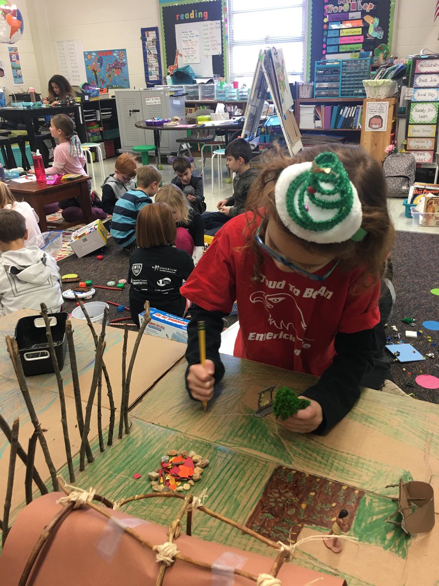 MrsLynchK's tweet photo. Inside recess- this student wanted to keep working on the Powhatan village. She is poking holes for the the trees. ⁦@emerickelem1967⁩ #lcps19 #pbl #learningisfun #allaboutPowhatans https://t.co/KSU4VEfOnE