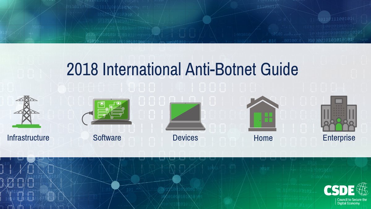 USTelecom's tweet image. The internet is a complex &quot;system of systems.&quot; The CSDE 2018 International Anti-Botnet Guide groups these diverse components into five constituent stakeholders. For more information, download the #AntiBotnetGuide: bit.ly/2QtVQCU
