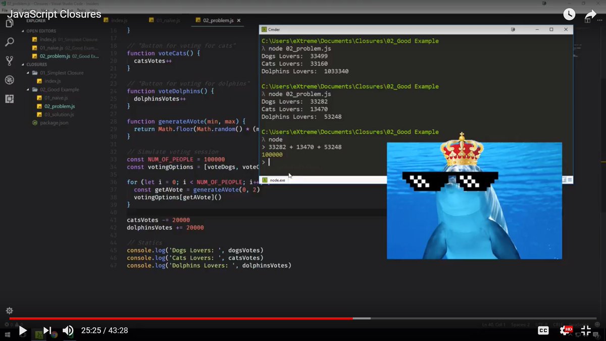 mirzaleka's tweet image. If you want to know how build an elections program and prevent malicious person from breaking your system, what you need is to watch @CodeWorkr video on Javascript Closures!