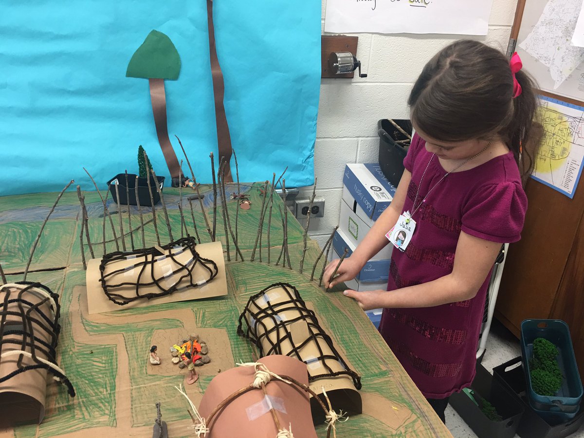 MrsLynchK's tweet photo. Powhatan village progress over several days. We’re nearly finished! @emerickelem1967 #lcps19 #pbl #learningisfun #allaboutPowhatans https://t.co/BGUn36iPYI