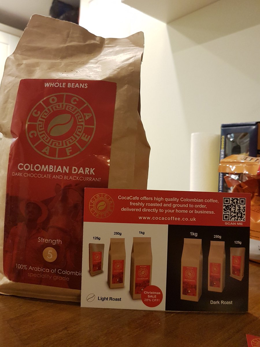 Andrestrujado's tweet photo. My friend Anna started a business &amp; sent me an early Christmas present!!! So happy &amp; grateful to have 1 kg of Colombian coffee beans. The name Coca Cafe seems appropriate too ; ) #addictedtocaffeine https://t.co/SAixiMAzZb https://t.co/4hoHIs5vds
