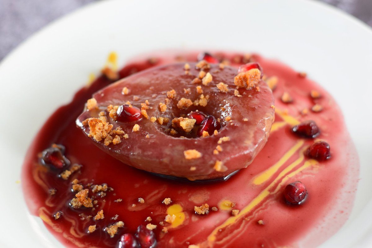 Pears poached in warming spices like cardamom and cinnamon, a creamy indulgent caramel sauce and a streusel-like breadcrumb topping.  This recipe is way easier to prep and present than you might think buff.ly/2B3EGlC #holidaydesserts #winterdesserts #glutenfreedesserts