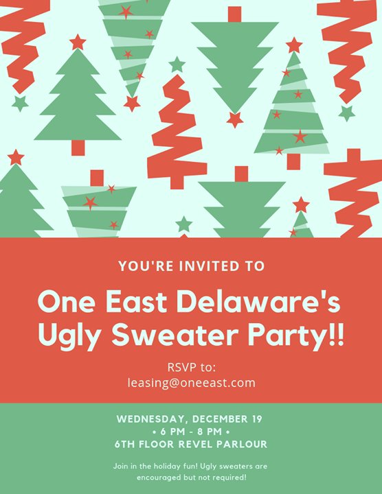 We're having an Ugly Holiday Sweater Party at our 6th Floor Revel Parlour next Wednesday, December 19, from 6-8 PM! Join us for a night full of festive fun! 😍🎄🎁🎉