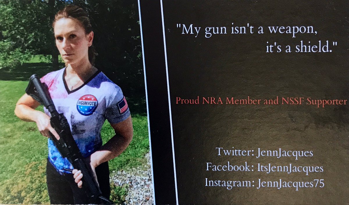 JennJacques's tweet photo. @CBHolsters TRUE STORY: it’s even on my business cards!! 😊 #JustJenn #2A  @SmithWessonCorp @USCCA 👊🏻 https://t.co/HnX7XbwxcB