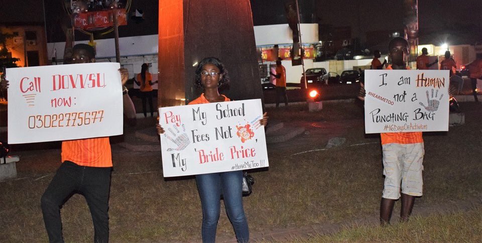 UNFPAGhana's tweet photo. Youth Leaders of UNFPA Ghana climaxed the #16DaysOfActivism Against Sexual &amp; Gender Based Violence today with a night vigil at the Danquah Circle Circle in Osu. We were joined by young people from @cmghana and @YAMghana. 

#OrangeTheWorld #HearMeToo
#ForTheGoodOfGhana https://t.co/0CMG1qwozT