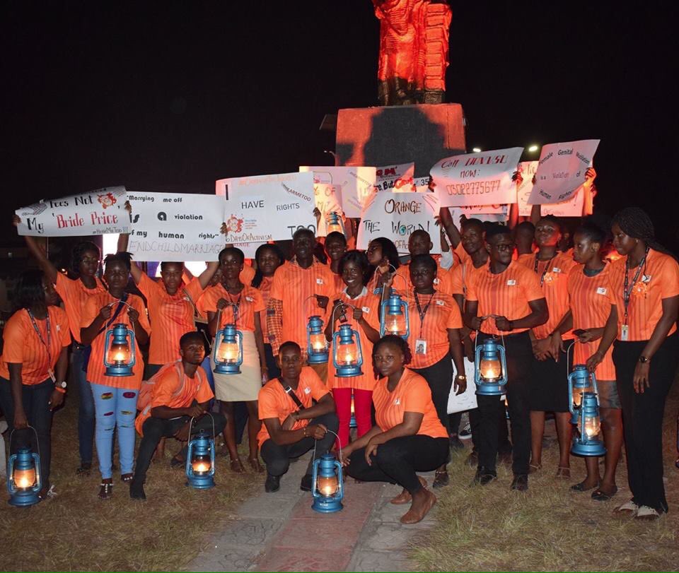 UNFPAGhana's tweet photo. Youth Leaders of UNFPA Ghana climaxed the #16DaysOfActivism Against Sexual &amp; Gender Based Violence today with a night vigil at the Danquah Circle Circle in Osu. We were joined by young people from @cmghana and @YAMghana. 

#OrangeTheWorld #HearMeToo
#ForTheGoodOfGhana https://t.co/0CMG1qwozT