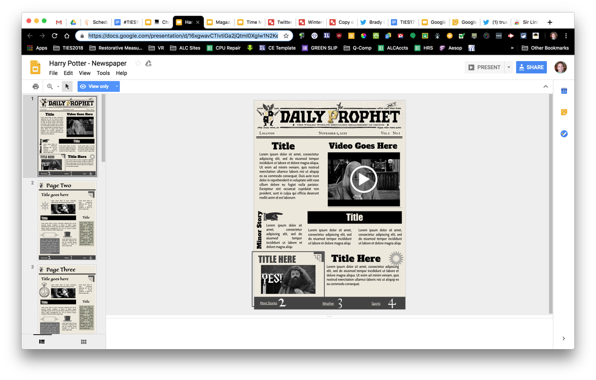 bbaxtech's tweet photo. One more template from @MrsVangZ &amp; @Britglad and their incredible session.  How could I forget the Harry Potter themed newspaper?!?  https://t.co/dfDqTqq7ak #TIES18 #edtech https://t.co/DYqntCWjM3