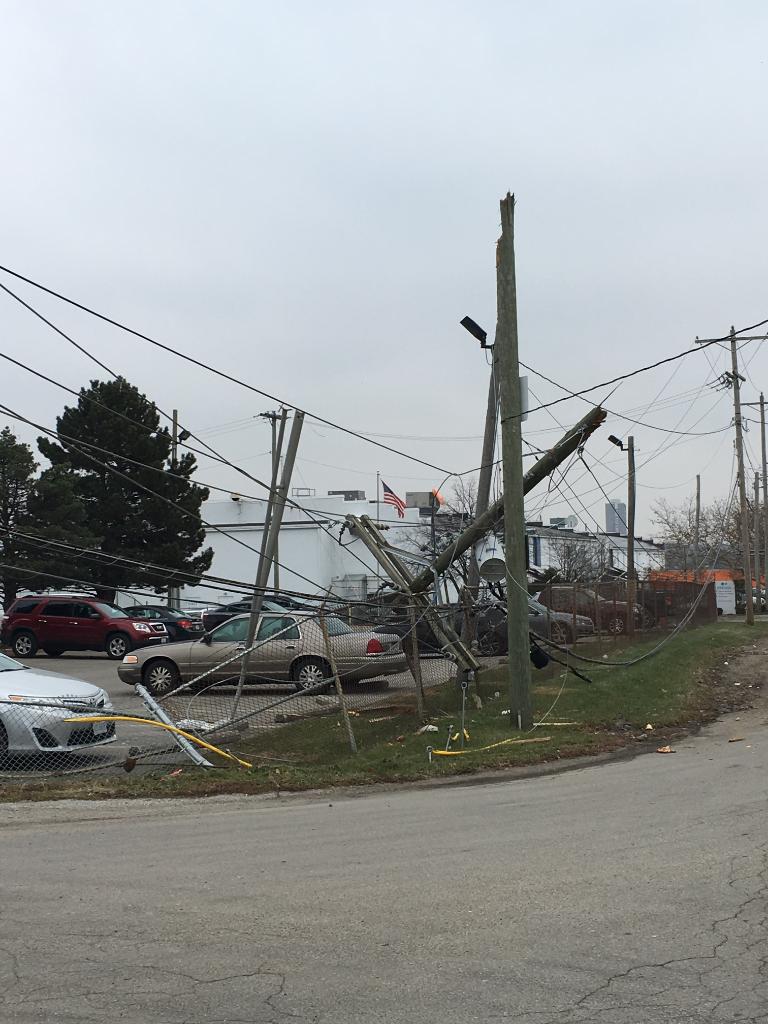AEPOhio's tweet photo. Vehicle accidents are a top cause of power outages at AEP Ohio. Looking at these photos, you can see why. Here is some of the damage our lineworkers are repairing today after a truck hit one of our poles in southwest Columbus. https://t.co/LfJJQXinJU