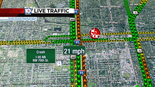 CRASH: I-95 NB & NW 79th St. Delays are stretching back for miles. #TRAFFIC #MIAMI https://t.co/zR9MVzQDo6