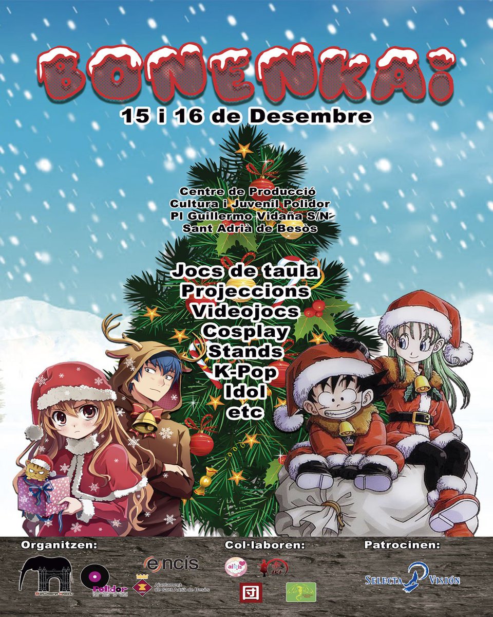 AsociacionAKA's tweet photo. 🎄BONENKAI'18🎄

Evento de navidad organizado por @sk30815 donde participamos en el apartado de escenario.

¡Ven y pasa un fin de semana divertido con tus amigos!

• Evento: Bōnenkai 
• Cuándo: 
Sábado 15 11:00- 20:00h 
Domingo 16: 11:00-19:00
• Dónde: @PolidorSAB https://t.co/THxjDFt1nr