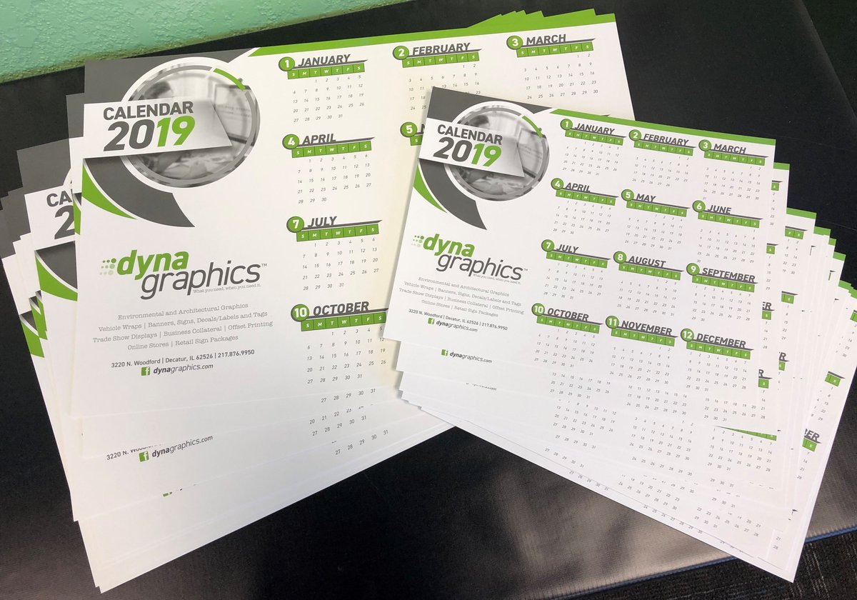 DynaGraphicsInc's tweet photo. Our 2019 At-a-Glance calendars are here!
Be sure to stop by and pick up some for your office!
We're open 8-5 Monday - Friday.
#PRINTING #DynaGraphics #signs #decals #vinylwraps #2019calendars #DecaturIL #Decatur https://t.co/NYpckIYSXz