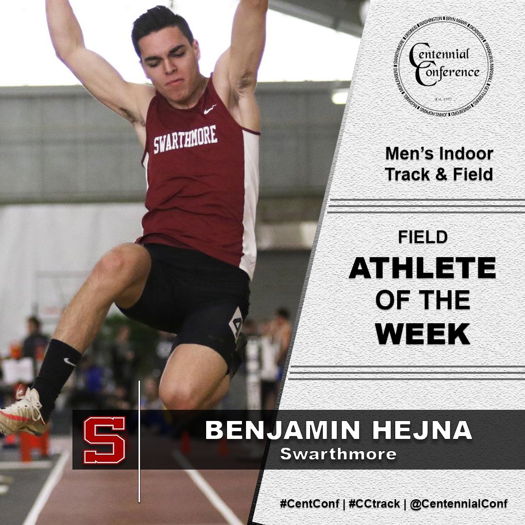 MT&amp;F | Field Athlete of the Week

Benjamin Hejna <a href="/SwatAthletics/">Swarthmore Athletics</a> (<a href="/BataviaHS/">Batavia HS</a>)
- 1st in long jump (6.59m)
- 2nd in triple jump (13.23m)
- 3rd in high jump (1.90m)
- All 3 marks rank top-50 in Div. III 
#CentConf #CCtrack #d3track