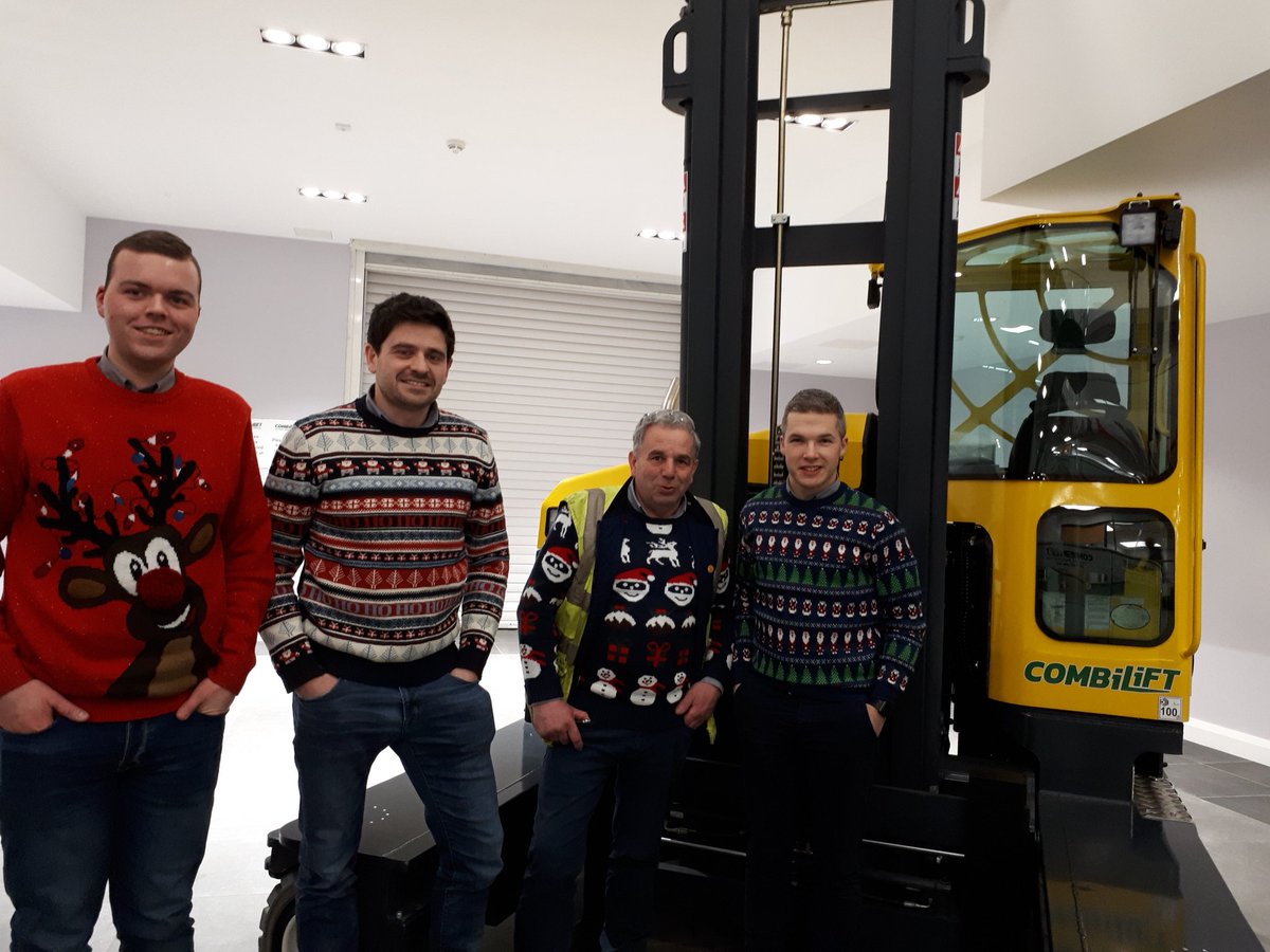 Combilift's tweet image. Colourful scenes around #Combilift today as we partake in @NewsonNS @ShannonsideFM #ChristmasJumper day