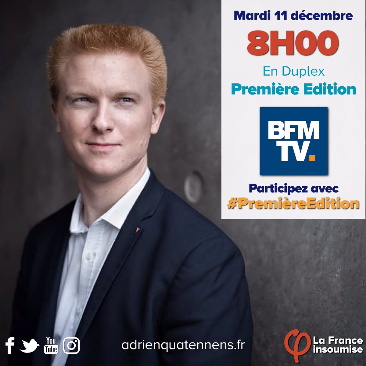 AQuatennens's tweet image. 📺 Rendez-vous ce Mardi à 8h00 sur @BFMTV ! 
➡️ Participez avec #PremièreEdition #macron20h #GiletsJaunes