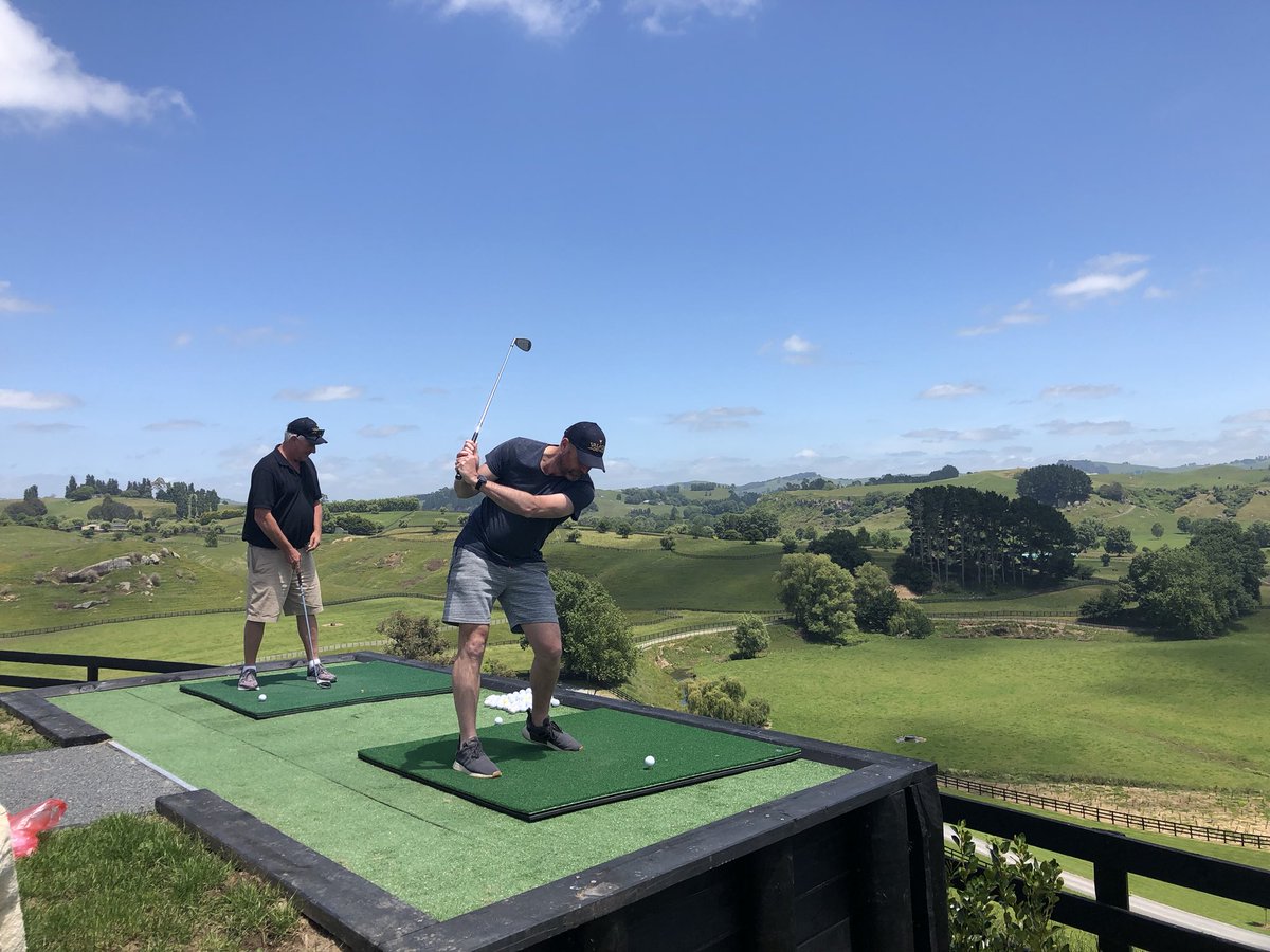 Valachi1's tweet image. Great to have this great group of Ozzie lads here this week to stay and look at our 2019 yearlings.  @anthonymithen @SocialRacingNZ @ChampionTbreds @anz_news and Mitho is the front runner landing his ball 96 cm from the Savile Row hole. Can you do better?