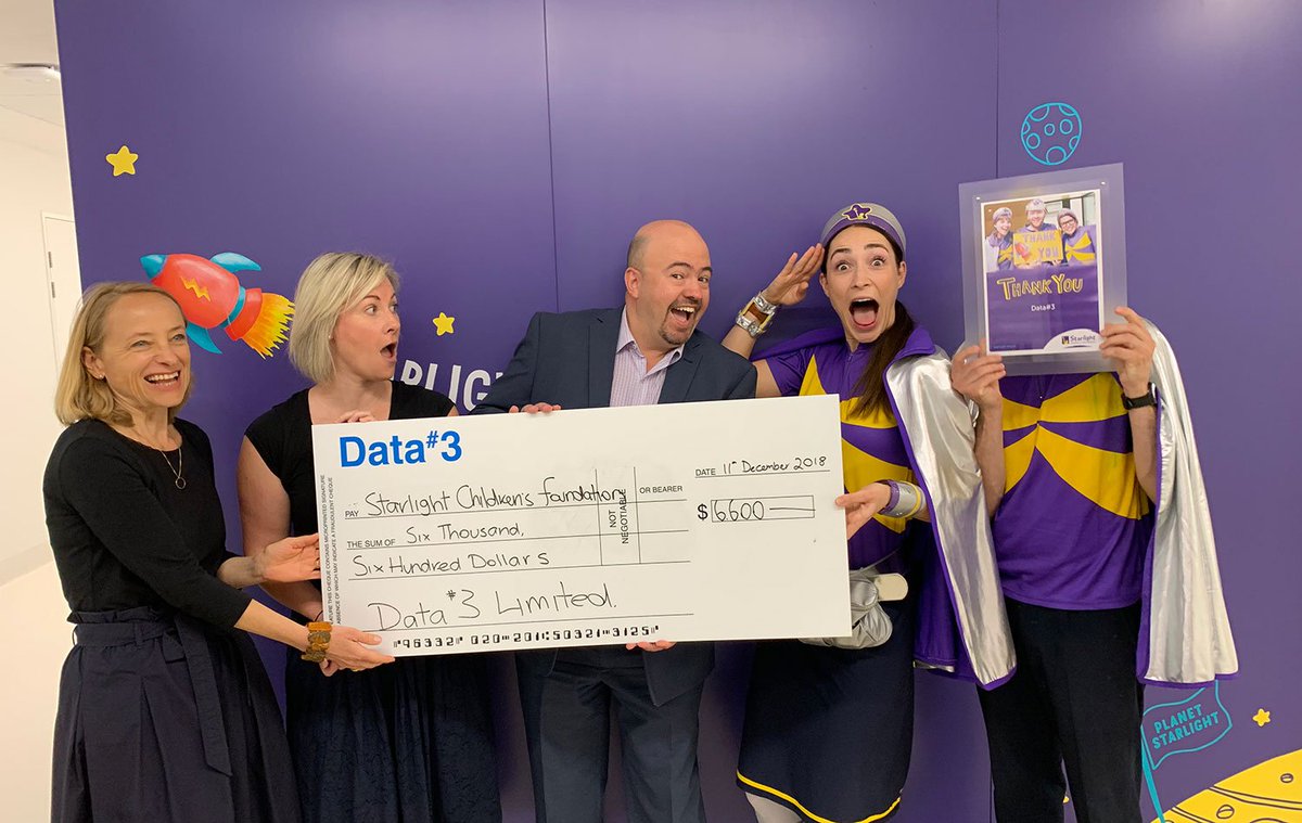 Data3Limited's tweet photo. Data#3 Melbourne headed out to the new @Starlight_star room at @MonashChildrens to present a cheque for $6,600 to Andrew Duncan and fellow Captain Starlights. Thank you to all our customers for donating and supporting our raffle ticket fundraiser! #Data3Community https://t.co/XQMRZnS2nl