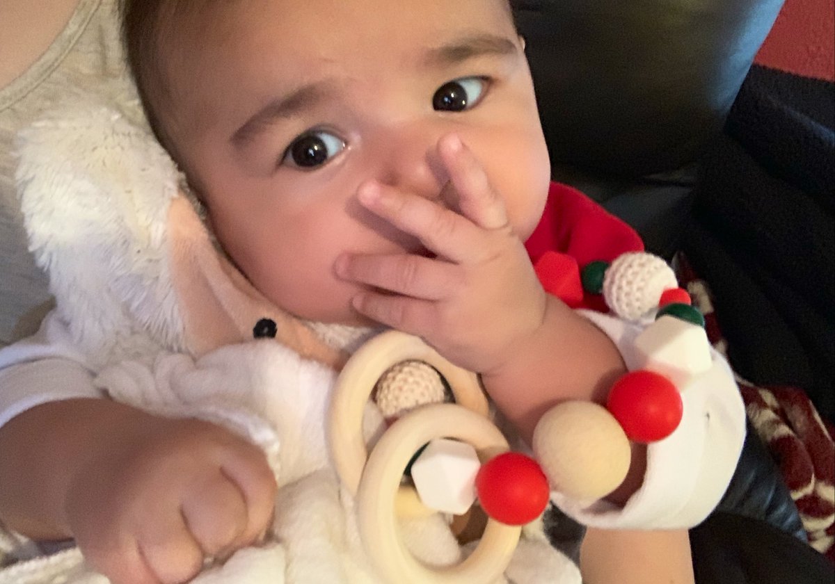 firewifecastle's tweet photo. @BChewelry He is GLUED to this teether! We love it!! #merrychristmasyall #bestteether https://t.co/iTVaC78YY4
