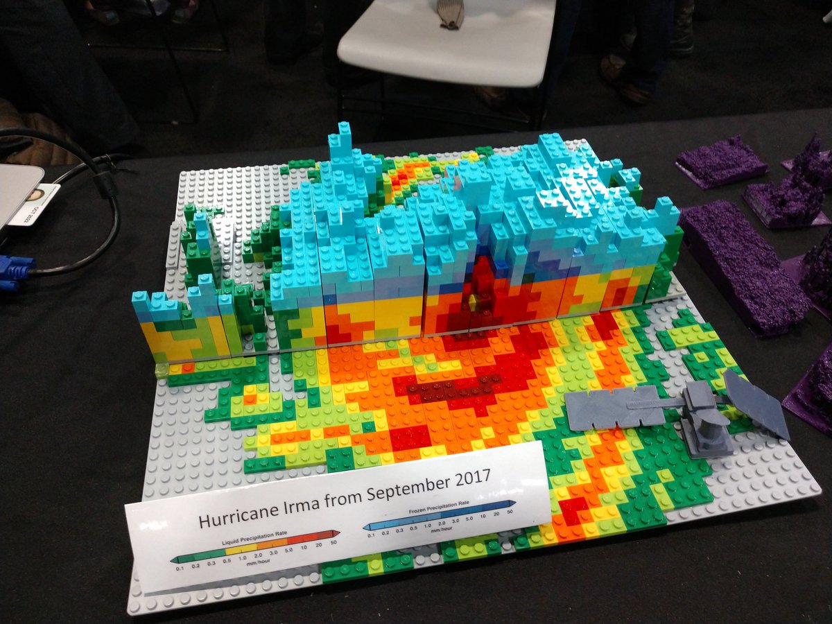 NASARain's tweet image. Visit the #NASA GPM booth at #AGU18 this week and check out our #LEGO model of 3D GPM precipitation radar data from Hurricane Irma