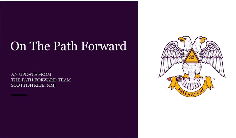 ScottishRiteNMJ's tweet photo. SGC Glattly just introduced the video "On the Path Forward." See what the #SRNMJ has accomplished in the past 16 months! https://t.co/EOyw3ggh31 #AsktheCommander https://t.co/sJn80EG1g9