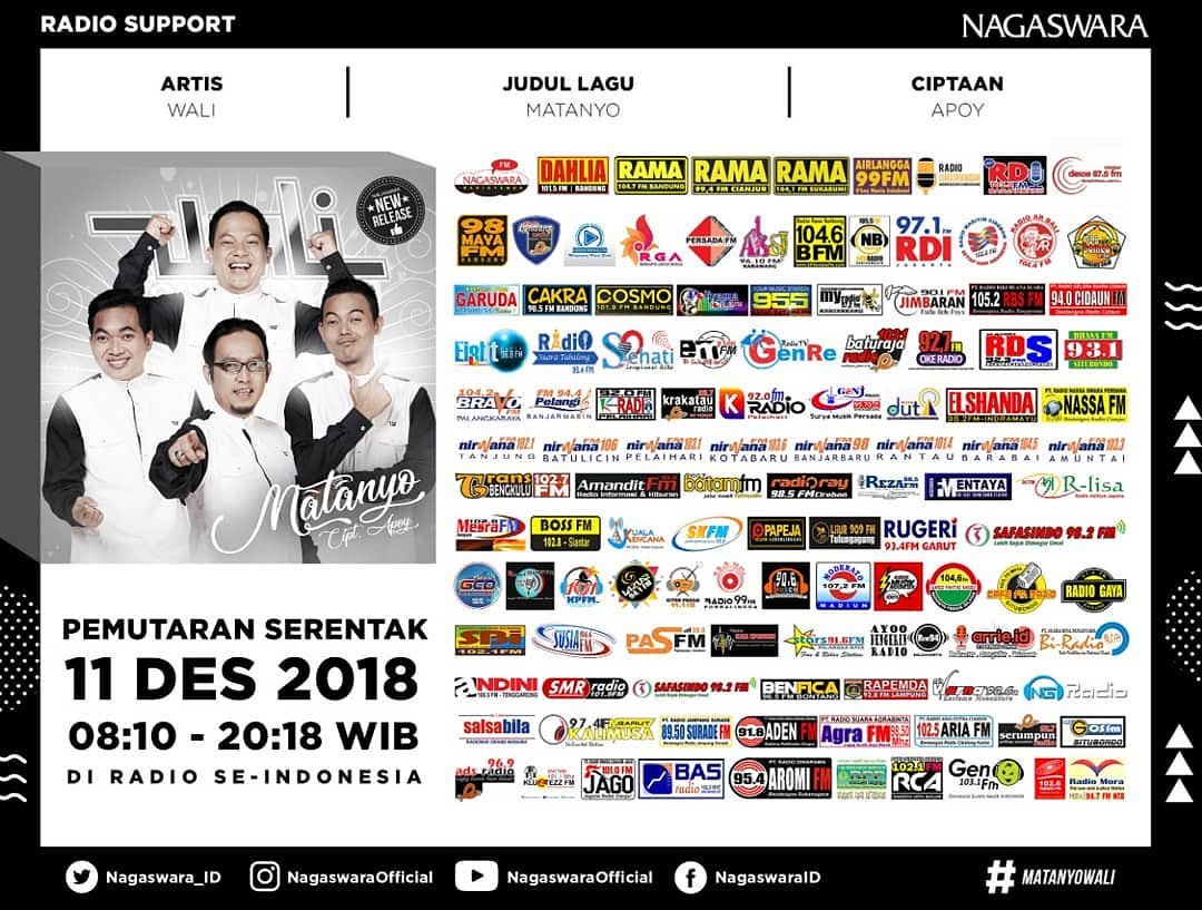 Diakhir thn 2018 ini <a href="/bandwali/">Band Wali</a> merelease single #Matanyo dan lagu ini sdh bisa di request sahabat Batara di Prog Pop pagi mulai hari ini <a href="/NAGASWARA_ID/">NAGASWARA Music</a> #Matanyowali