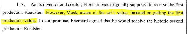 15/ Now we get back to the first production Roadster. As a founder and inventor, Eberhard was to get the first production Roadster. But since Elon is motivated solely by the greater good and protecting the environment, he didnt let Eberhard have the car... wait what?  $tsla  $tslaq