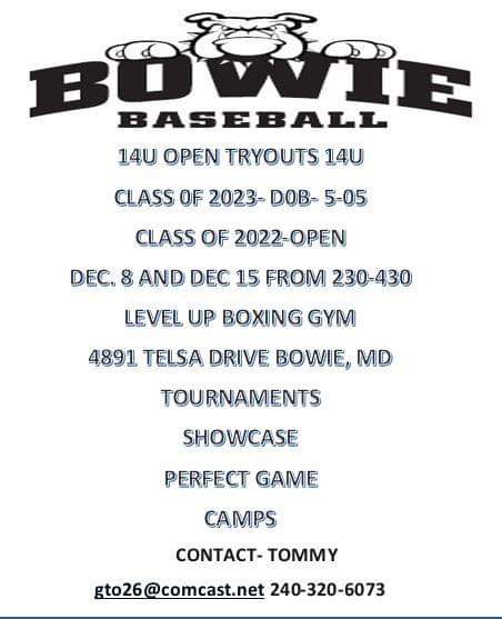 BBGCBaseball's tweet photo. Bowie 14U early bird tryouts... https://t.co/K0p25k5XcK