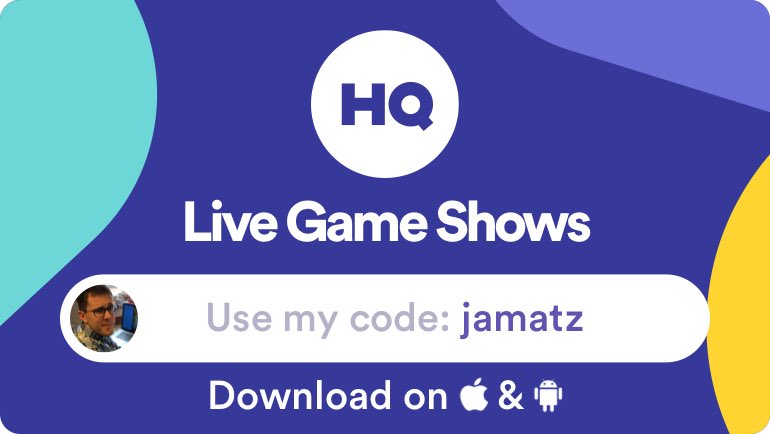 I'm playing a game called <a href="/hqtrivia/">HQ Trivia</a>! You should play too. Use my code "jamatz" to sign up get.hqtrivia.com