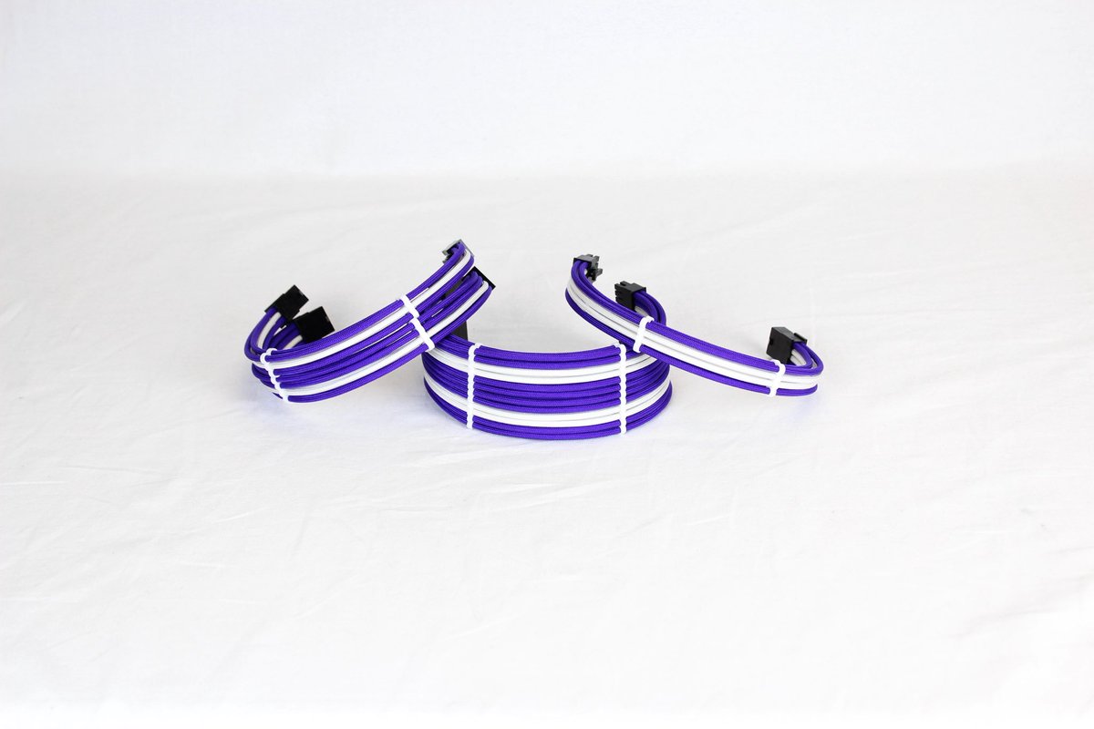 PCModsCanada's tweet photo. Just finished this Acid Purple and White set of #customcable #extensions. I really like how the white combs make this set pop. #pcmods #pcmodding #pcmodder #customsleevedcables https://t.co/B5FHVxWHeB
