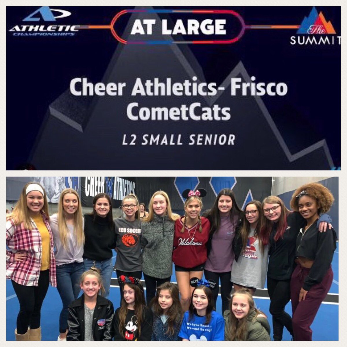 CACometcats's tweet photo. Comet is going to Disney!!! #CometCats #clawsmos  #cheerathleticsfrisco https://t.co/SbfPLjg0LD
