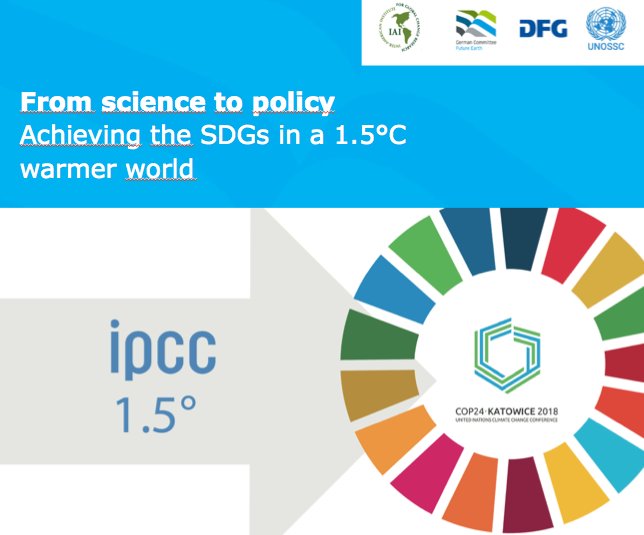 dkn_futureearth's tweet photo. From the need to link the goals of #ParisAgreement & #2030Agenda, to #SDGinteractions, reduced risks & financing climate resilient pathways. Our #COP24 side event w/ voices from science ➡️@IAI_news @UNOSSC @GCF_News @IPCC_CH ➡️ #scienceforaction #GSDR2019 #SR15 #ClimateSummit2019 https://t.co/Jl23O6a8Nl