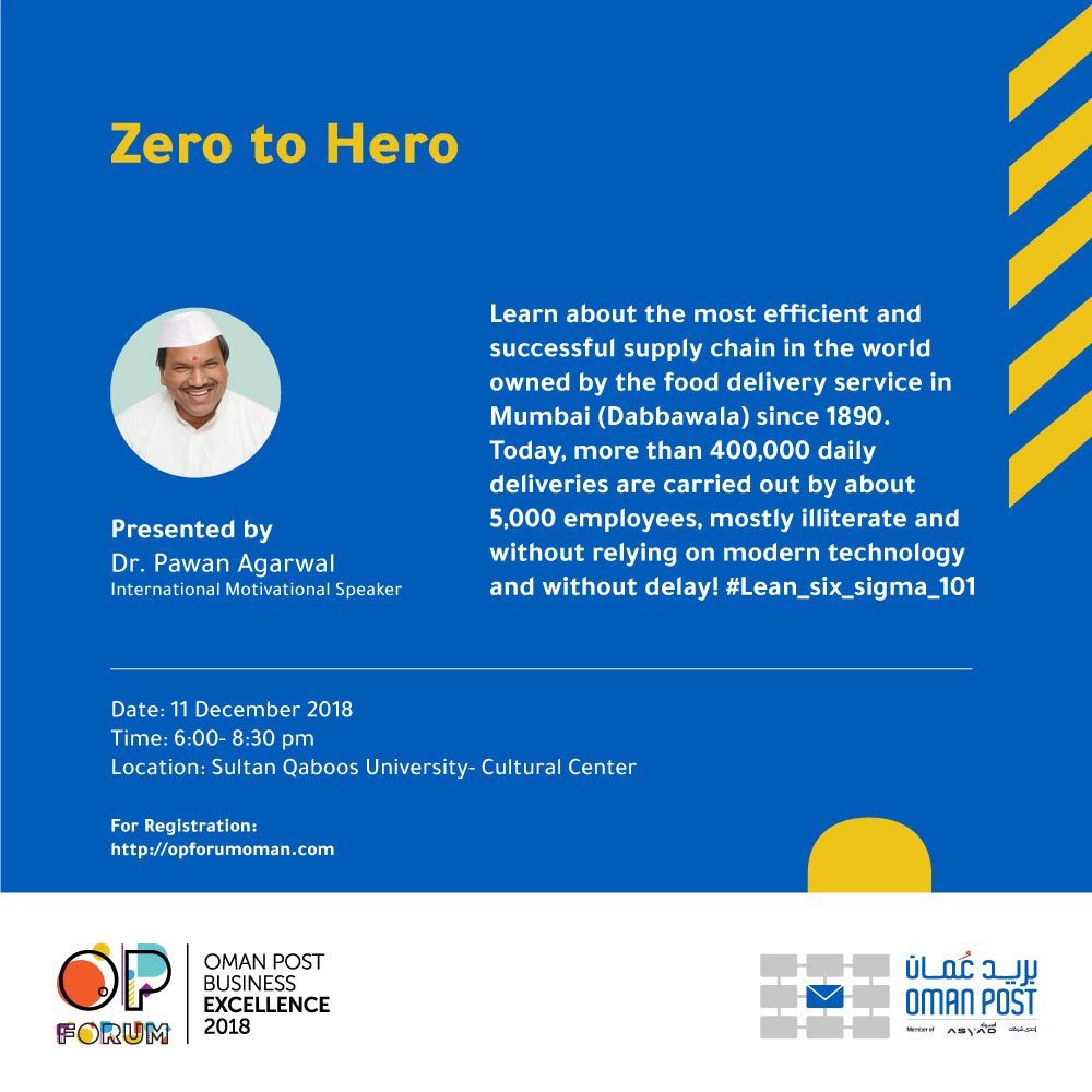 nasralbusaidi's tweet photo. Learn about the most efficient supply chain in the world, with more than 400,000 deliveries daily without delay!
Book your seat now "From Zero to Hero" lecture by international speaker Dr. Pawan Agarwal in #OPForum today at 6PM @SQU_Info
https://t.co/q9MIpIxcPM https://t.co/Nj3qWrL2eh