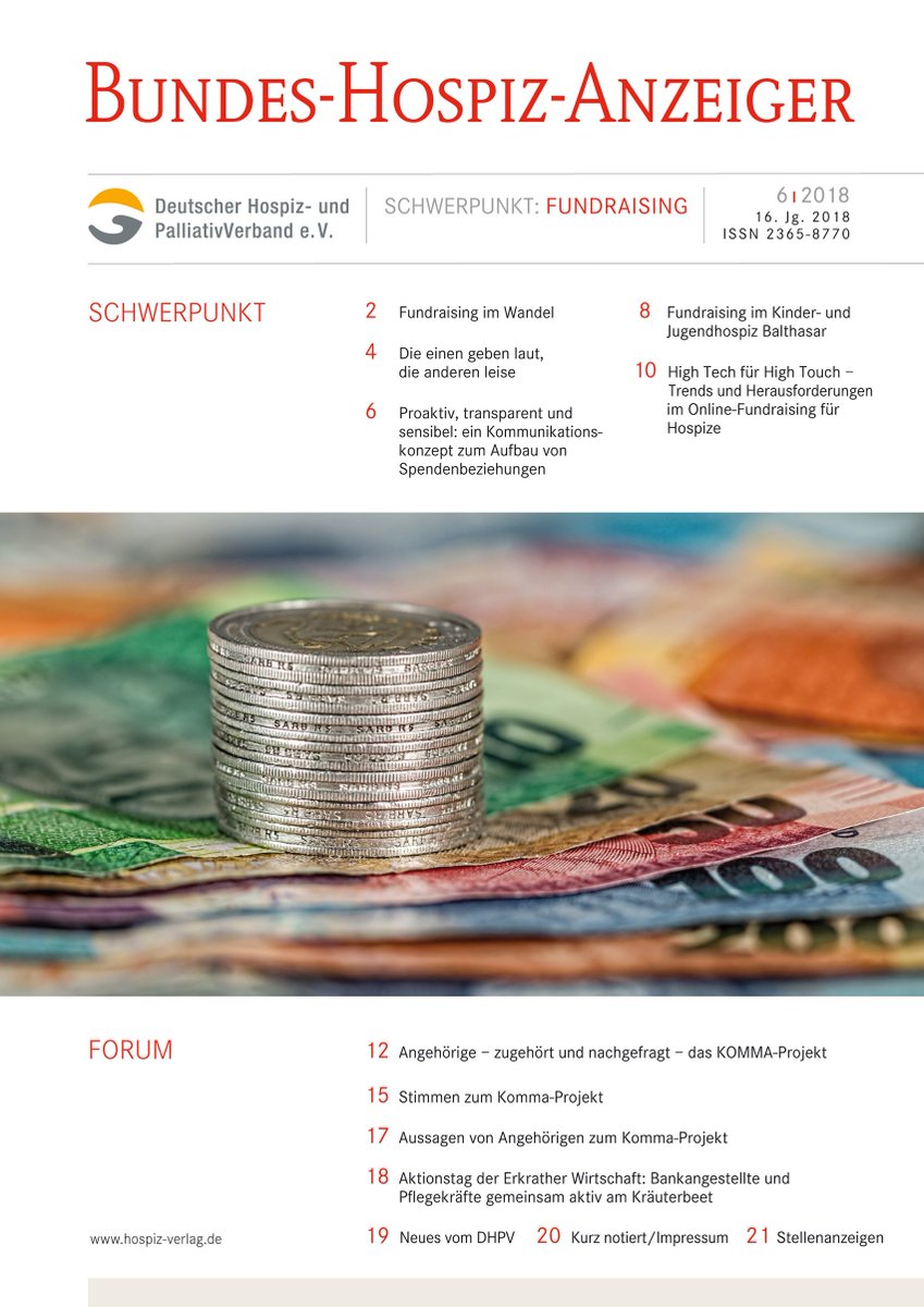 Der neue Bundes-Hospiz-Anzeiger mit dem Schwerpunktthema #fundraisung ist soeben erschienen! Lesen Sie mehr: hospiz-verlag.de/bha-6-18/