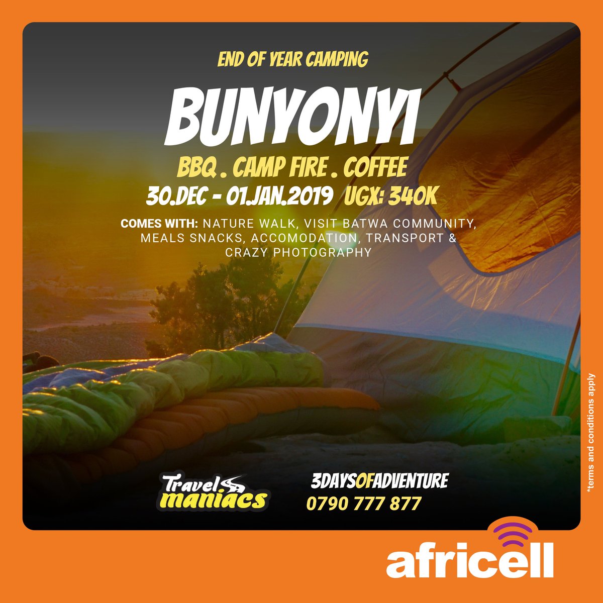 #TravelTuesday
Your opportunity to usher in the new year while in the wild is here.

Join <a href="/travelmaniacsUg/">Travel Maniacs UG</a> on their #EndOfYearCamping trip to Lake Bunyonyi - Kabale and get to enjoy lots of activities that come along for three days.
#TravelWith4G #3DaysOfAdventure