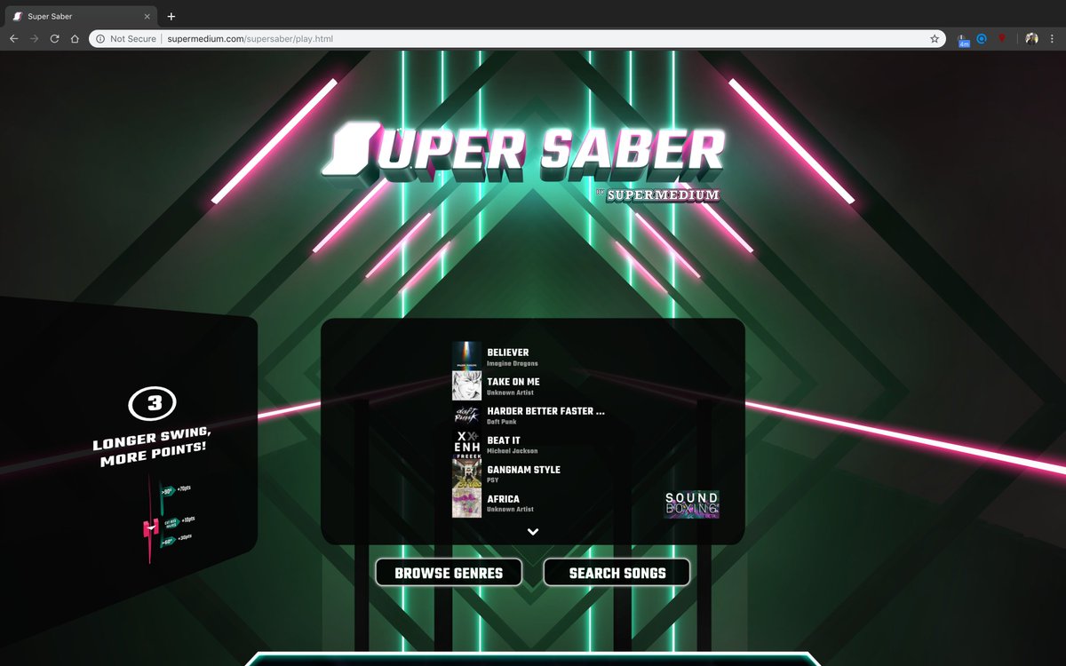 The super-talented team @supermediumvr just built & open sourced beat saber. The best part of it all? It runs on your browser 🤯 It's great to see how @aframevr has grown and the endless possibilities you can build. @andgokevin @dmarcos @feiss Congratulations on your launch 👏👏