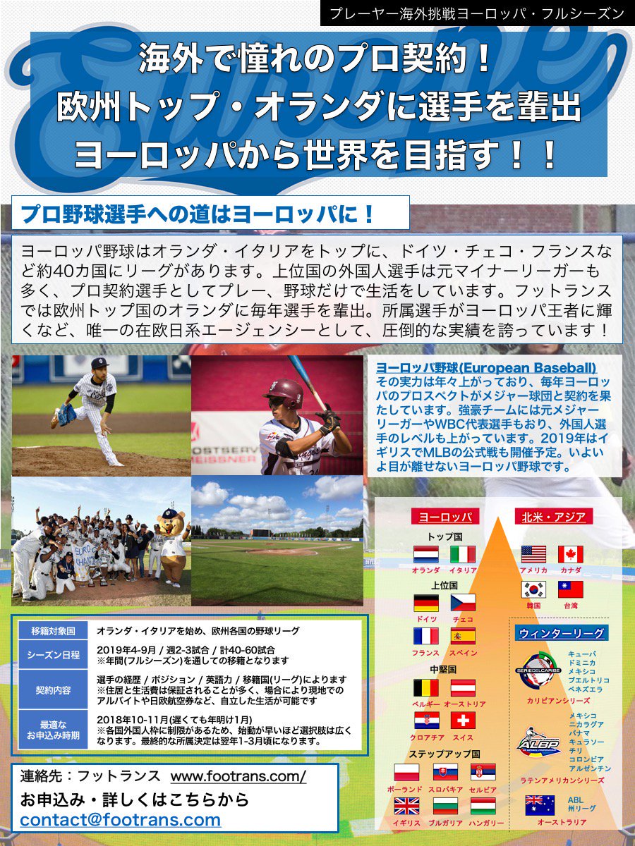 ヨーロッパでプロ野球選手になるには トライアウトの開催予定や応募方法を紹介 スポアシ