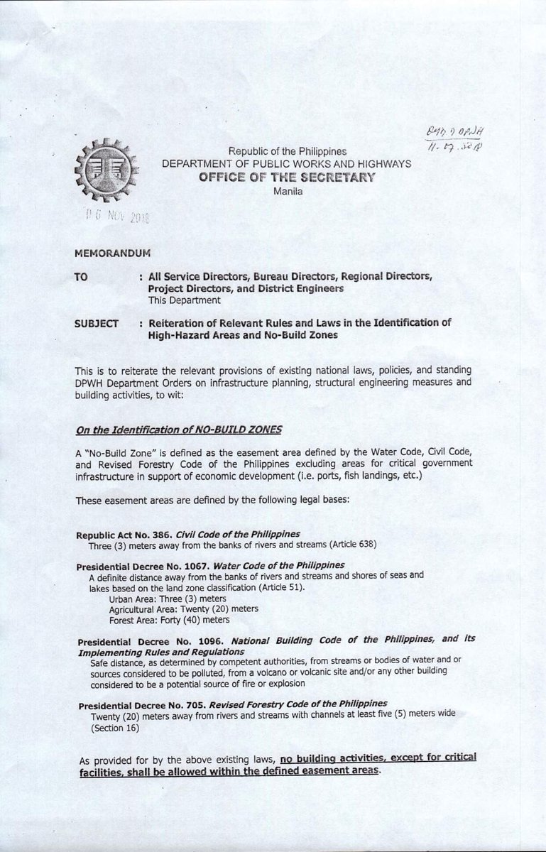 nababaha's tweet photo. DPWH memo signed on 6 November by Secretary Mark Villar requires Project NOAH maps to be used in the identification of high hazard areas and no-build zones. #UPRI #NOAH #PrayerAnswered https://t.co/mEMRGYBmgR