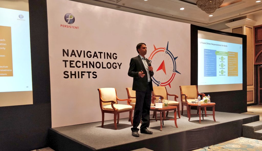 Persistentsys's tweet photo. Software Driven Responsiveness for Banks! @jvdhok sharing insights at #PersistentInvestorDay. #Fintech #Banking https://t.co/0DkC79pGCB