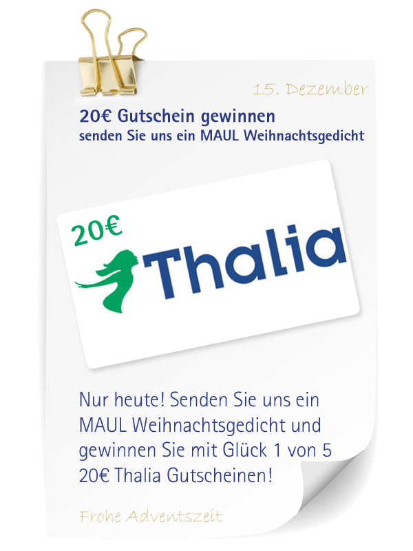MAULgmbh's tweet photo. Advent, #Advent ein #mauly klemmt. Weihnachtliches Dichten wird heute belohnt. #MAUL #gewinnspiel #adventskalender #thalia #gutschein
https://t.co/9RQeSRHPYv https://t.co/QIFhE1o7mF