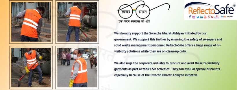 Fulfilling our #CSR towards the nation! Supporting the #SwachhaBharatAbhiyan & giving special discounts to the customer who need jackets for the same initiative! #MyCleanIndia #ReflectiveSafetyJacket #Cleanlinessinitiative #Mumbai #VisibilitySpeaksSafety #BeSafeBeSeen #SupportPM