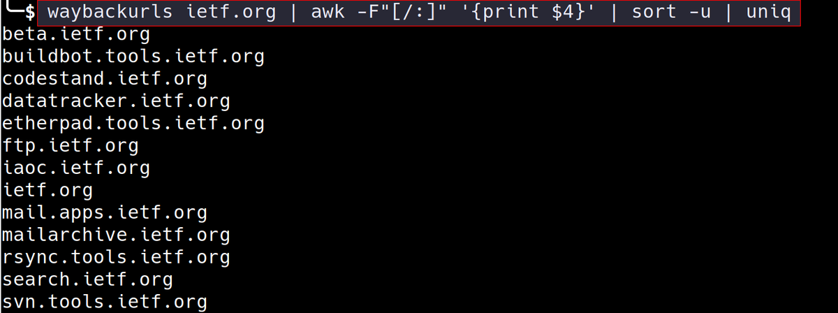 A one-liner to enumerate subdomains using Wayback Machine and 
waybackurls by <a href="/TomNomNom/">TomNomNom</a> 

The results are not particularly exhaustive but quite useful in finding old and forgotten subdomains

github.com/tomnomnom/wayb…

#OSINT #AppSec