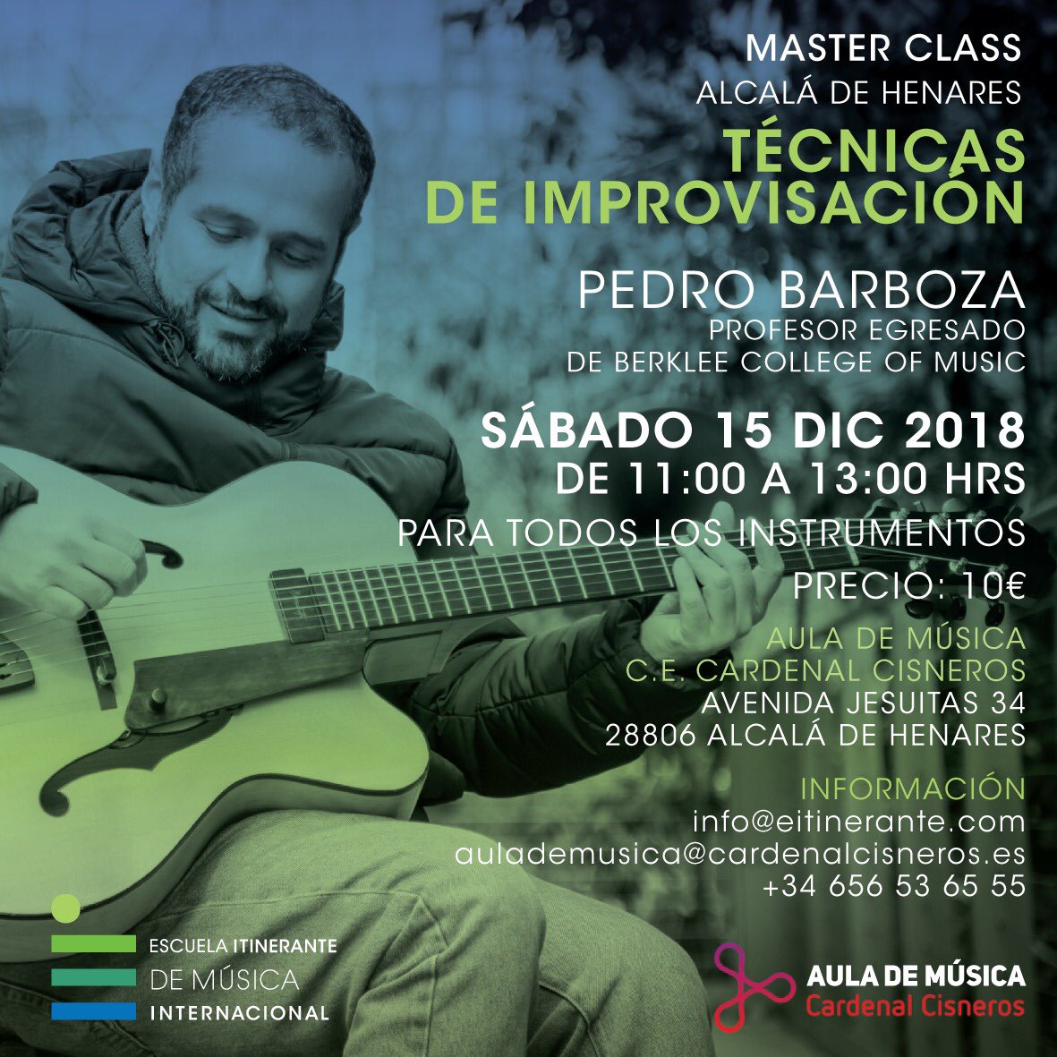 EiMi (@laitineranteint) on Twitter photo Este sábado 15/12 en el Aula de Música Cardenal Cisneros MASTER CLASS: técnicas de improvisación. Para todos los instrumentos! <a href="/aemusica/">Alcalá es Música</a> <a href="/JazzMadridClub/">Madrid Jazz</a> Este sábado 15/12 en el Aula de Música Cardenal Cisneros MASTER CLASS: técnicas de improvisación. Para todos los instrumentos! <a href="/aemusica/">Alcalá es Música</a> <a href="/JazzMadridClub/">Madrid Jazz</a>
