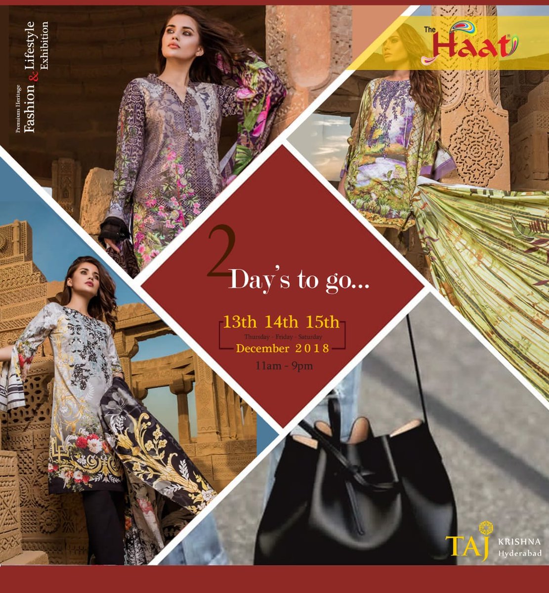 marksmediapr's tweet photo. Hello Hyderabad!! 
Just two more days left for the #Wedding &amp; #WinterEdit of 
The HAAT - Fashion &amp; Lifestyle Exhibition - 
at #TAJKRISHNA on #13TH to #15TH #DECEMBER
Save Your Pocket to shop from #75+ Exhibitors, #10+ Cities 1000+ Product Varieties... 
Don't Miss.. https://t.co/itt7nJ9jol