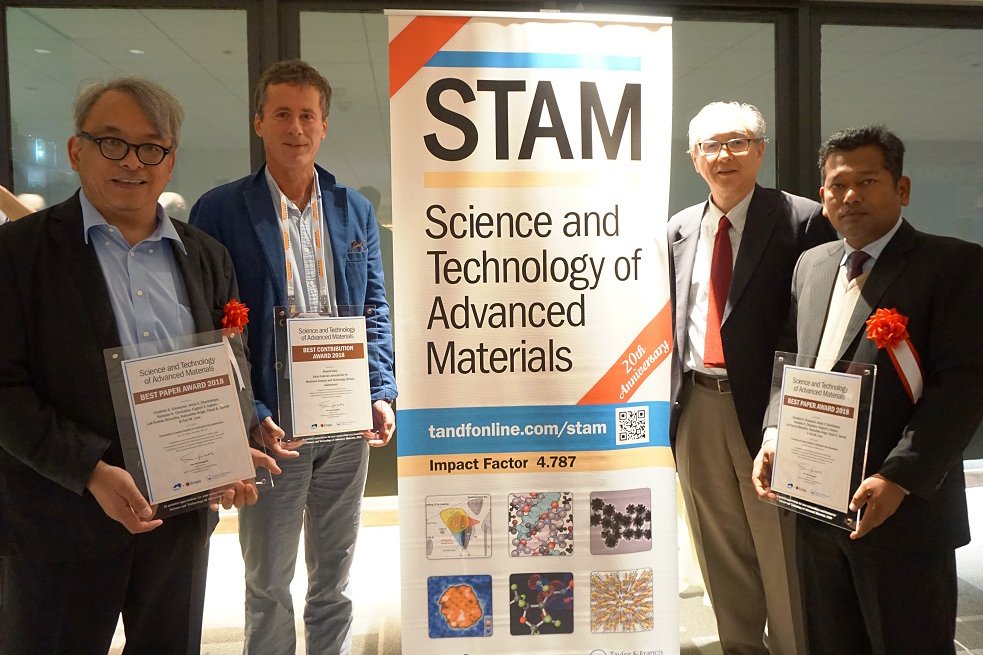 Congratulations to the winners of the STAM Awards 2018! Dr. Lok Kumar  Shrestha and Prof. Katsuhiko Ariga for the Best Paper Award and Dr.  Roland Hany for the Best Contribution Award, at the award ceremony held  in Boston on November 26, 2018.