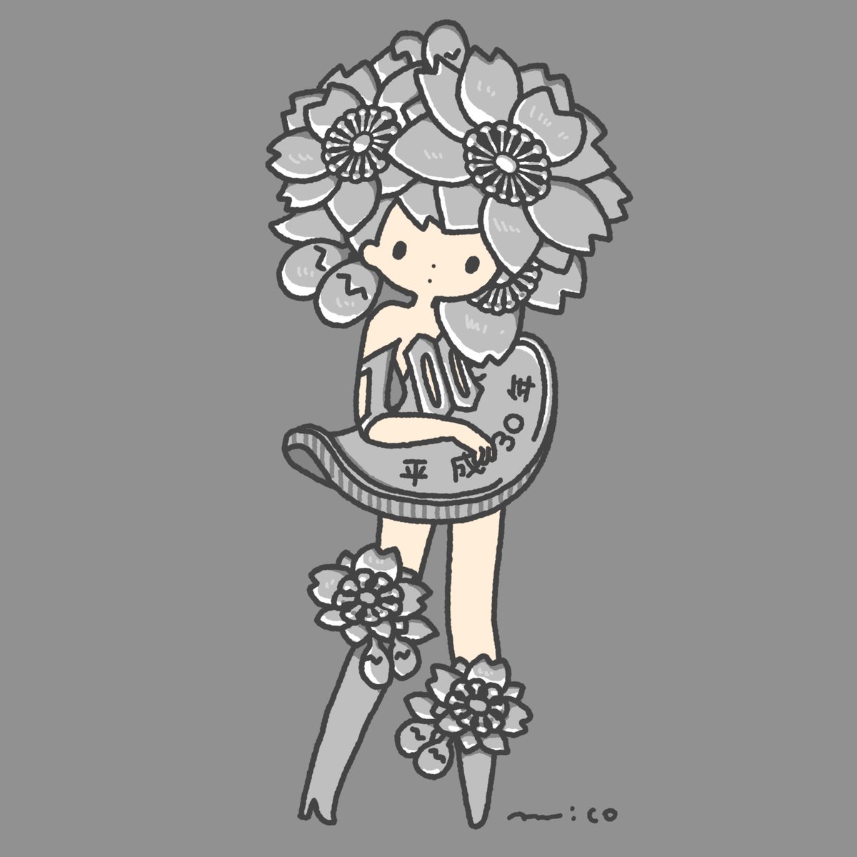 1girl solo simple background grey dress flower grey background dress  illustration images